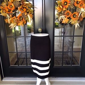 Elle Sweater Skirt Black with Ivory Stripes Size L